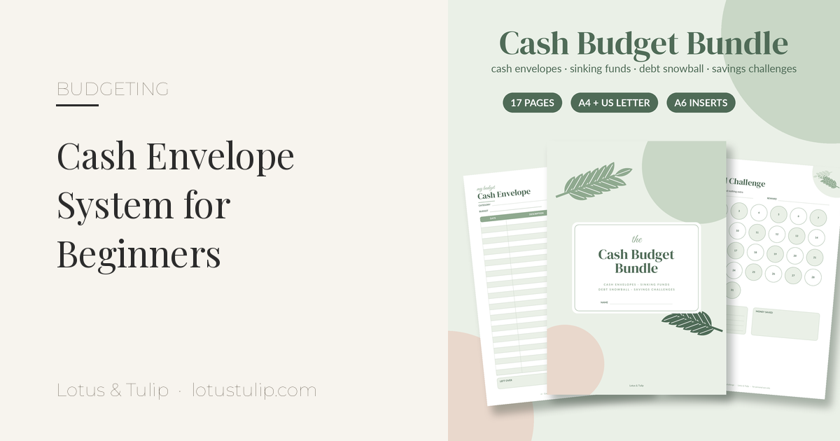 Cash envelope system for beginners: sage green printable cash budget bundle with cash envelope tracker and savings challenge pages
